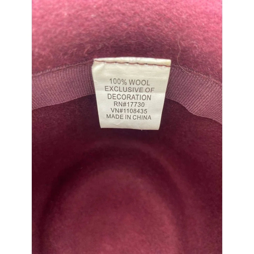 Unbranded‎ Fedora Women OS Burgundy Wool Felt Wide Brim Tribal Band Boho Western